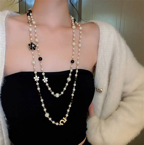 chanel long pearl necklace dupe|chanel long necklaces for sale.